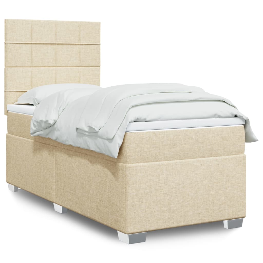 vidaXL Boxspring met matras stof crèmekleurig 90x200 cm