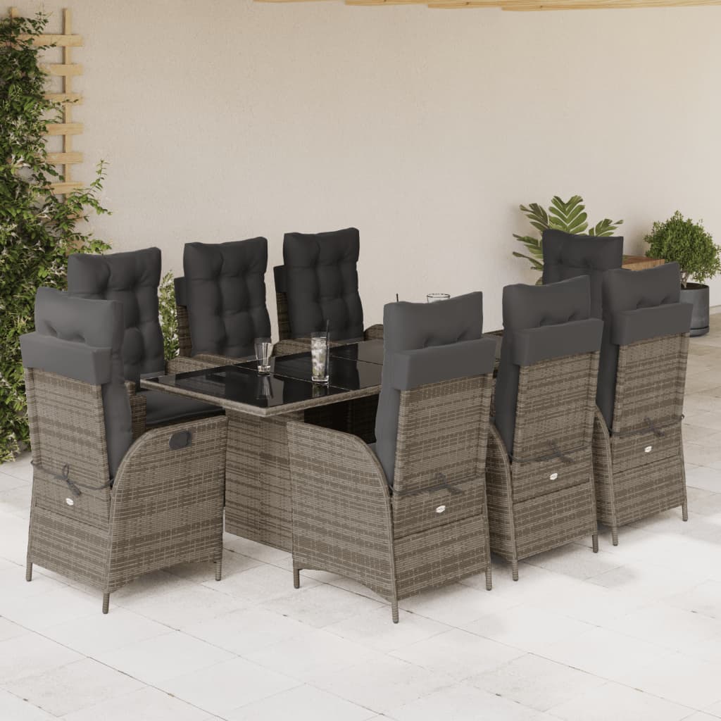 vidaXL 9-delige Tuinset met kussens poly rattan grijs