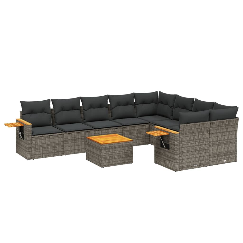 vidaXL 10-delige Loungeset met kussens poly rattan grijs