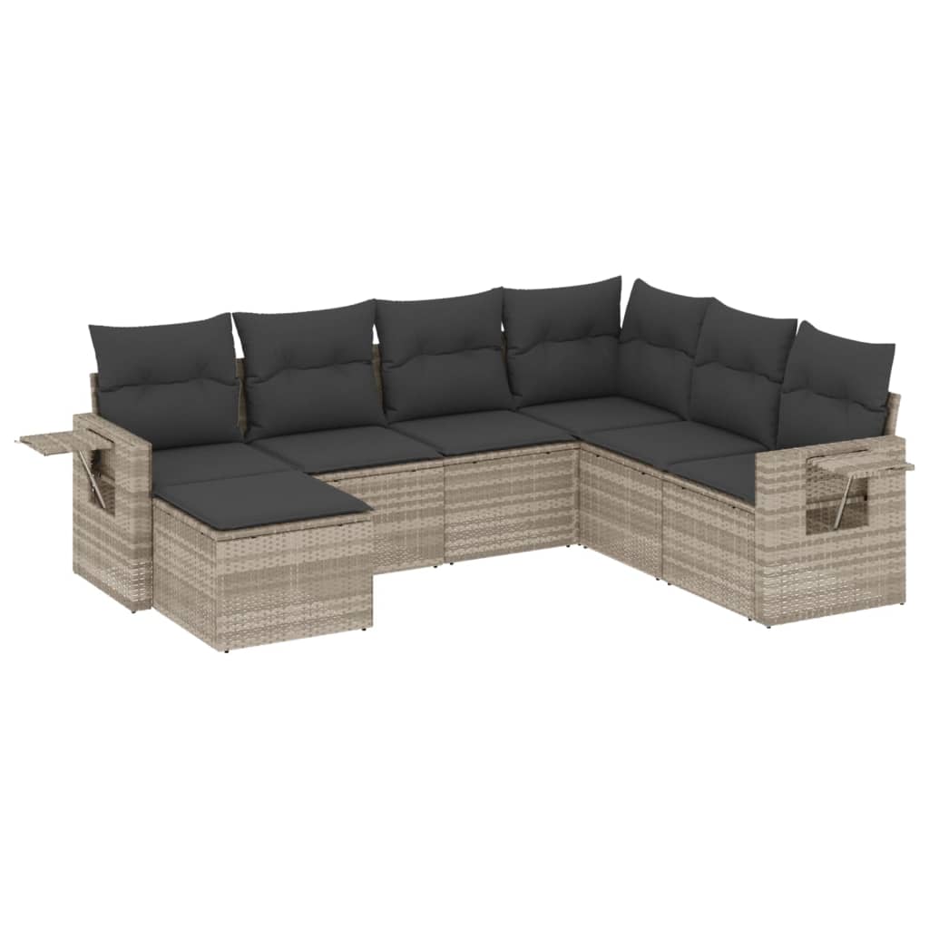 vidaXL 7-delige Loungeset met kussens poly rattan lichtgrijs