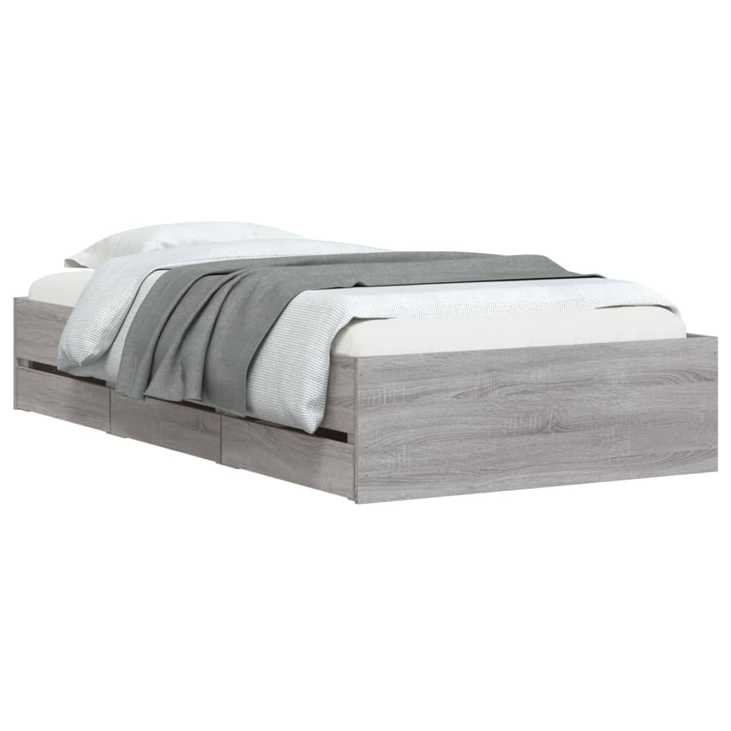 vidaXL Bedframe met lades bewerkt hout grijs sonoma eiken 90x190 cm