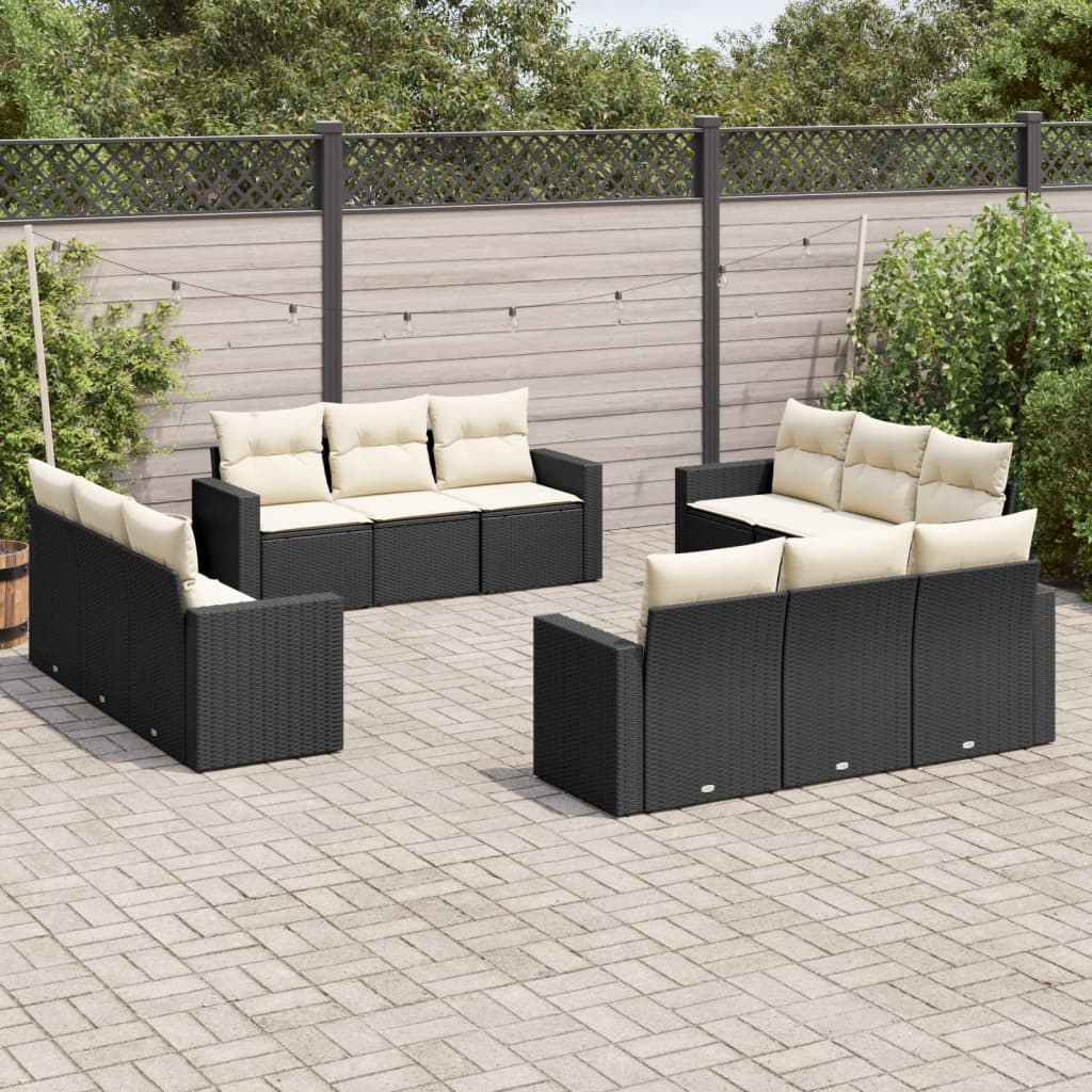 vidaXL 12-delige Loungeset met kussens poly rattan zwart