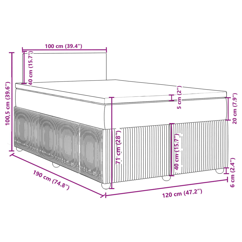 vidaXL Boxspring met matras stof lichtgrijs 120x190 cm