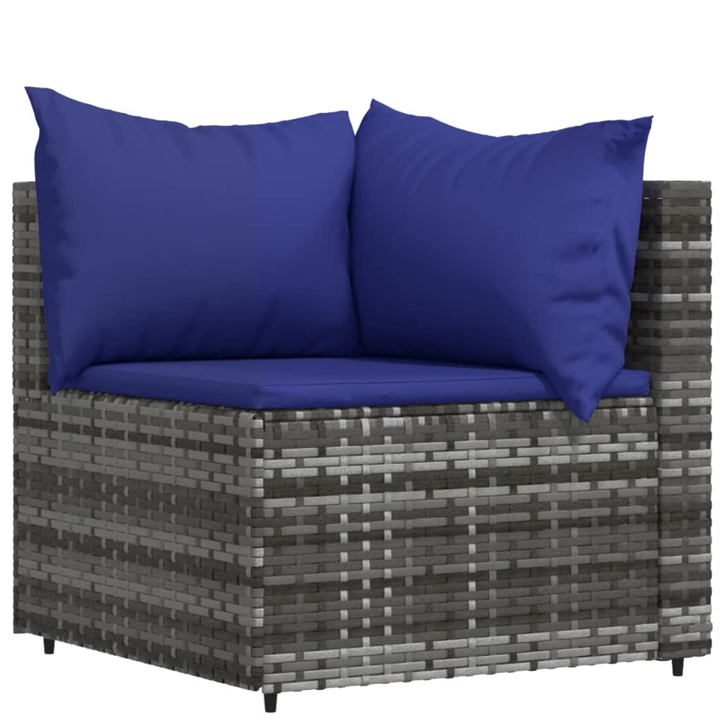 vidaXL 3-delige Loungeset met kussens poly rattan grijs