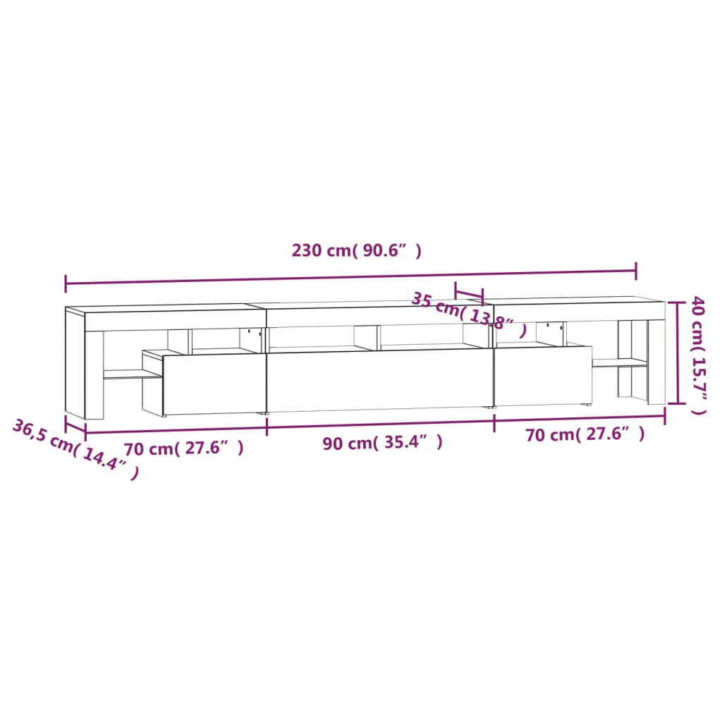 vidaXL Tv-meubel LED-verlichting 230x36,5x40 cm gerookt eikenkleurig