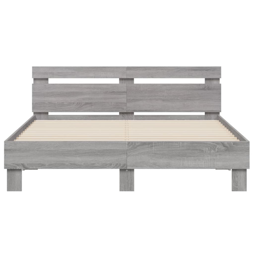 vidaXL Bedframe met hoofdeinde bewerkt hout grijs sonoma 140x200 cm