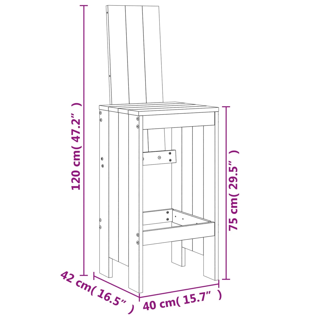 vidaXL Barkrukken 2 st 40x42x120 cm massief grenenhout