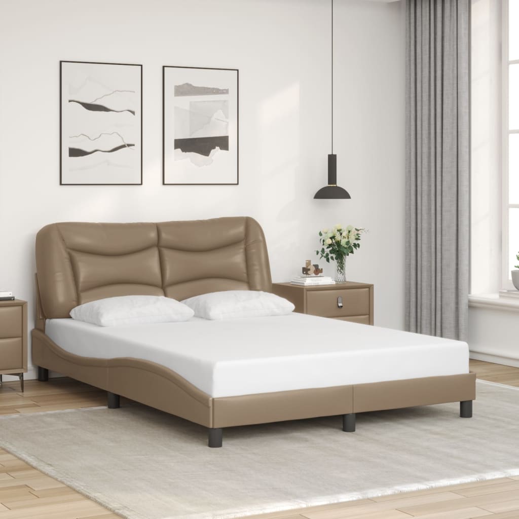 vidaXL Bedframe met hoofdbord kunstleer cappucinnokleurig 140x190 cm