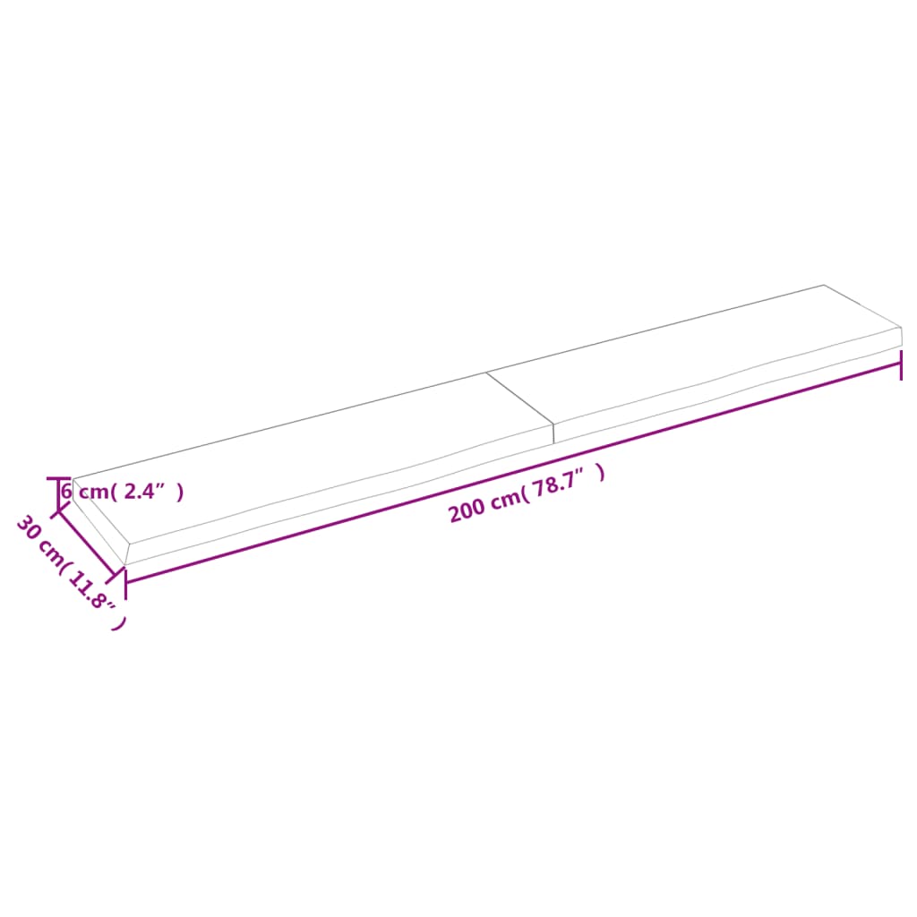 vidaXL Wandschap 200x30x(2-6) cm onbehandeld massief eikenhout