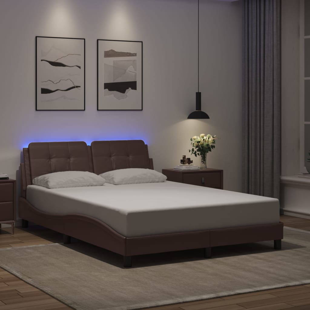 vidaXL Bedframe met LED-verlichting kunstleer bruin 140x200 cm