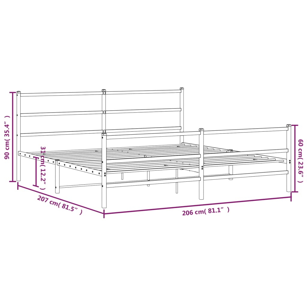 vidaXL Bedframe met hoofd- en voeteneinde metaal zwart 200x200 cm