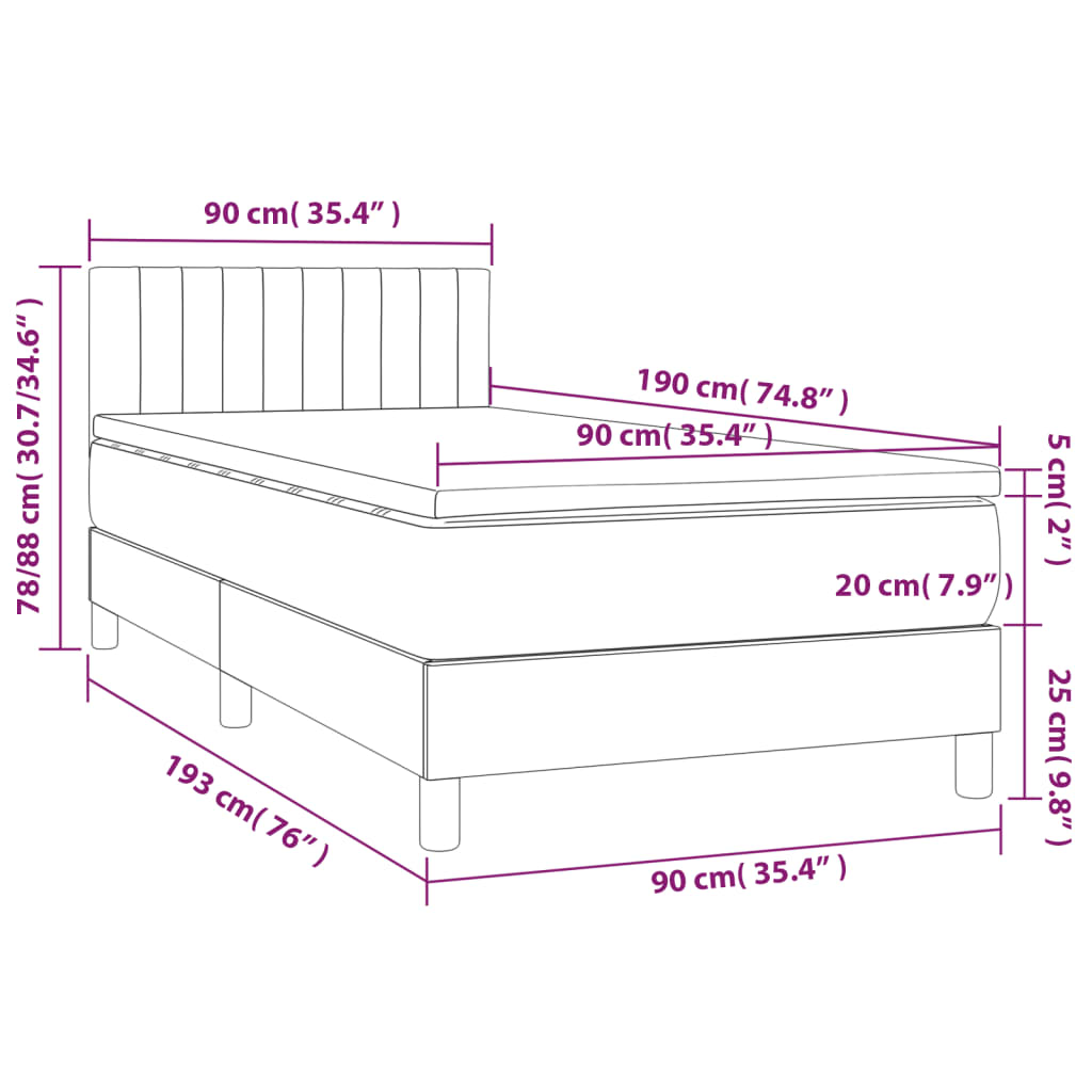 vidaXL Boxspring met matras en LED stof donkerbruin 90x190 cm