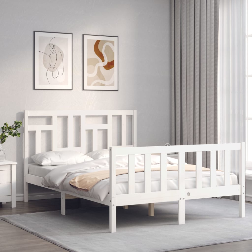 vidaXL Bedframe met hoofdbord massief hout wit 120x200 cm