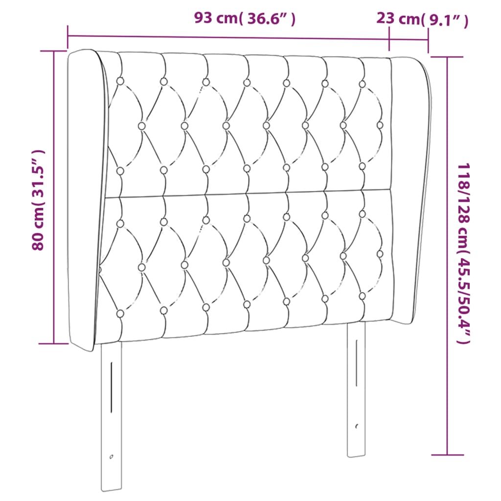 vidaXL Hoofdbord met randen 93x23x118/128 cm stof lichtgrijs