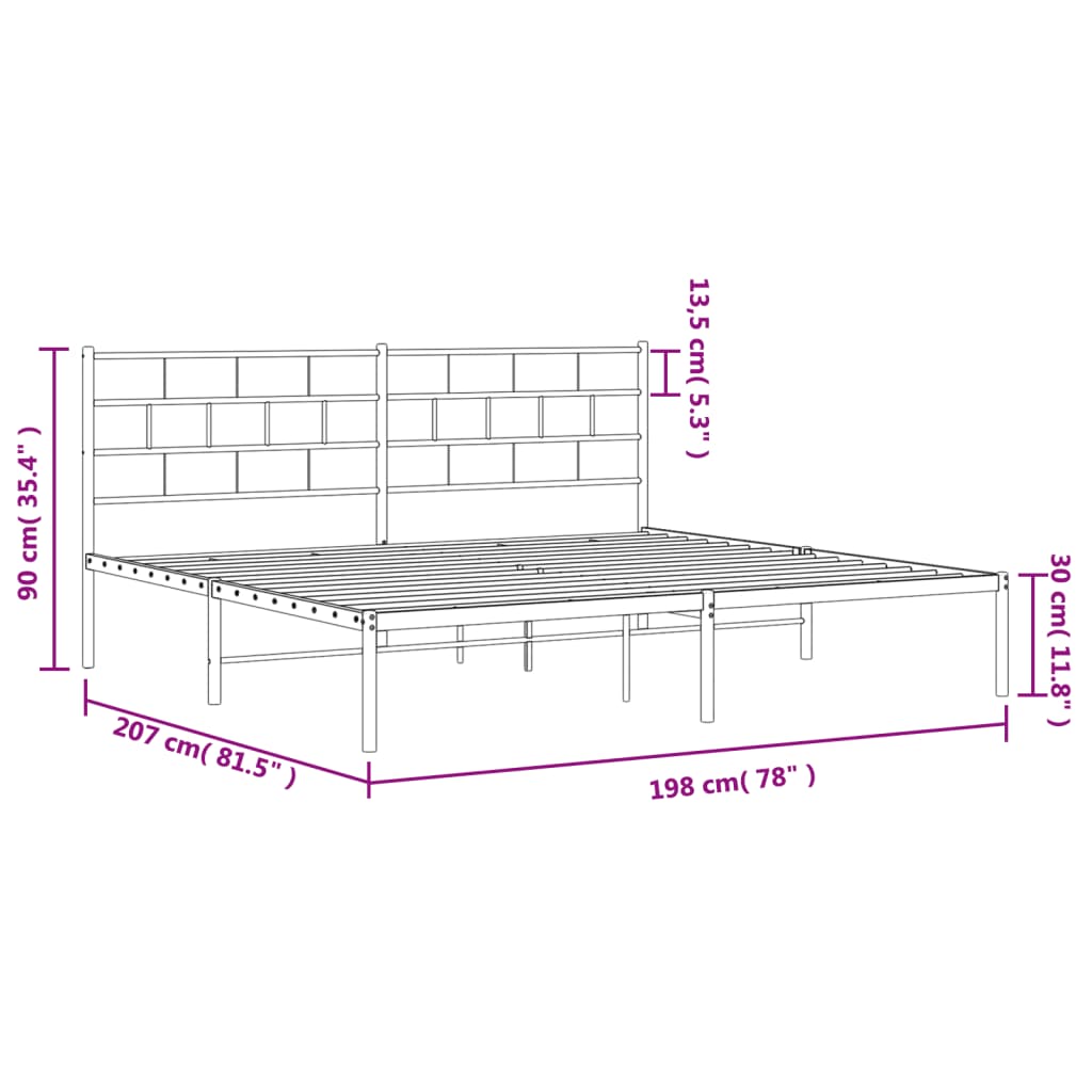 vidaXL Bedframe met hoofdbord metaal wit 193x203 cm