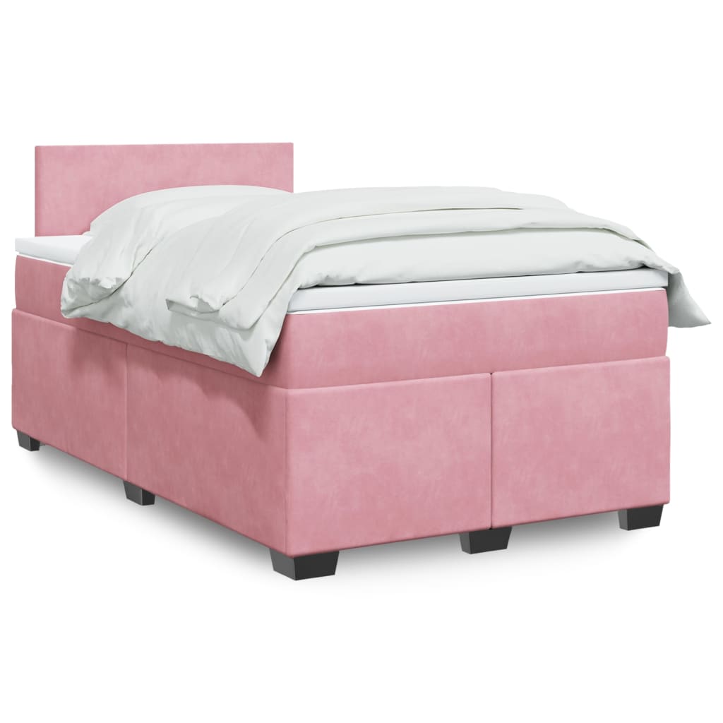 vidaXL Boxspring met matras fluweel roze 120x200 cm