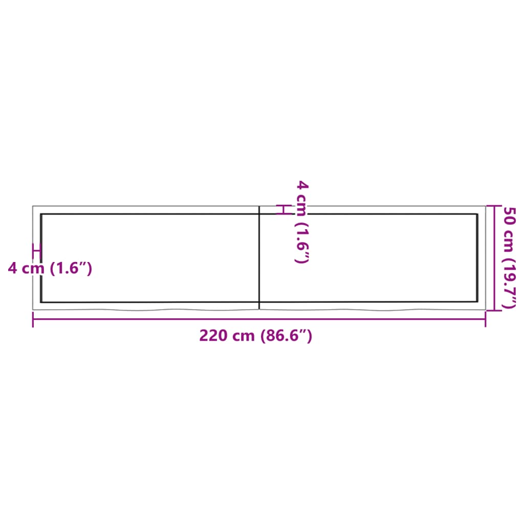 vidaXL Wastafelblad 220x50x(2-4) cm behandeld massief hout lichtbruin