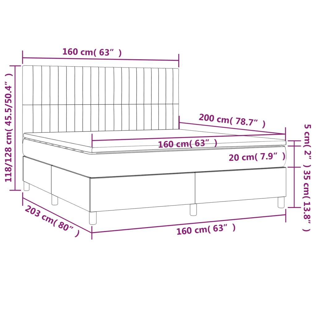 vidaXL Boxspring met matras stof crèmekleurig 160x200 cm