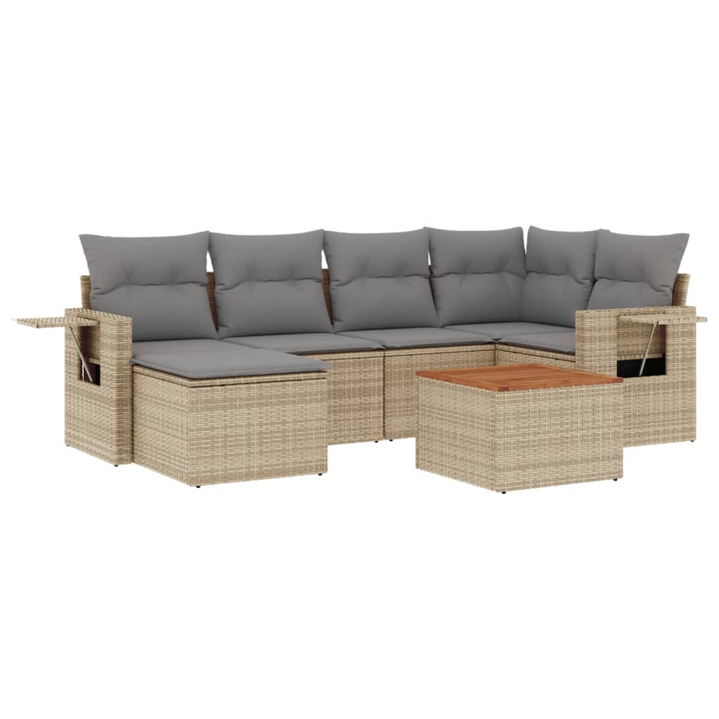 vidaXL 7-delige Loungeset met kussens poly rattan gemengd beige