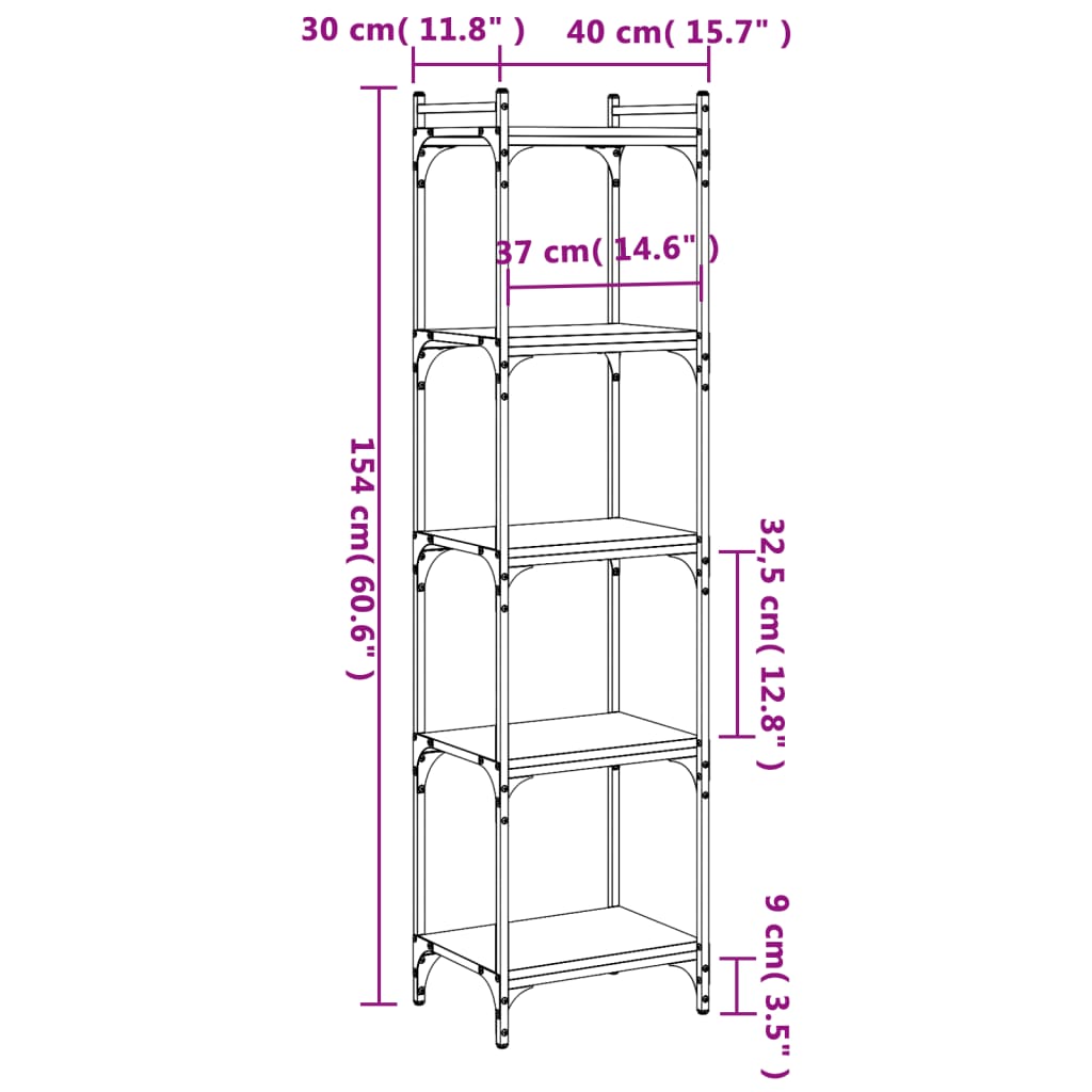 vidaXL Boekenkast 5-laags 40x30x154 cm bewerkt hout zwart