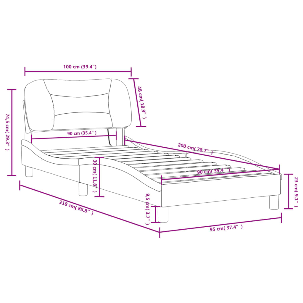 vidaXL Bedframe met LED-verlichting stof crèmekleurig 90x200 cm