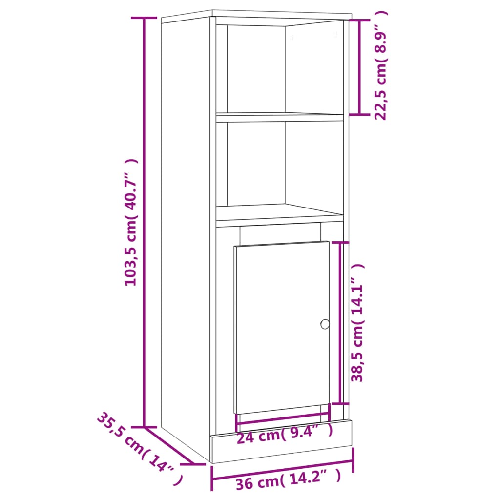 vidaXL Hoge kast 36x35,5x103,5 cm bewerkt hout gerookt eikenkleurig