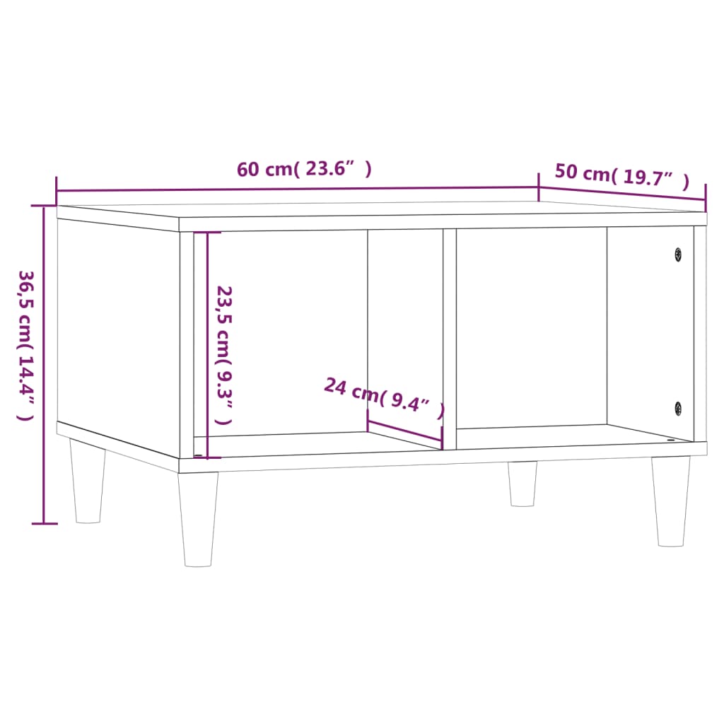 vidaXL Salontafel 60x50x36,5 cm bewerkt hout bruin eikenkleur