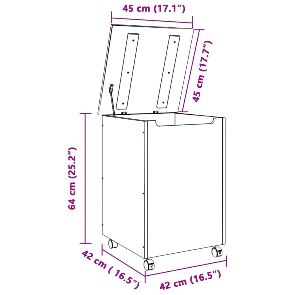 vidaXL Wasmand met wielen RANA 45x45x64 cm massief grenenhout wit