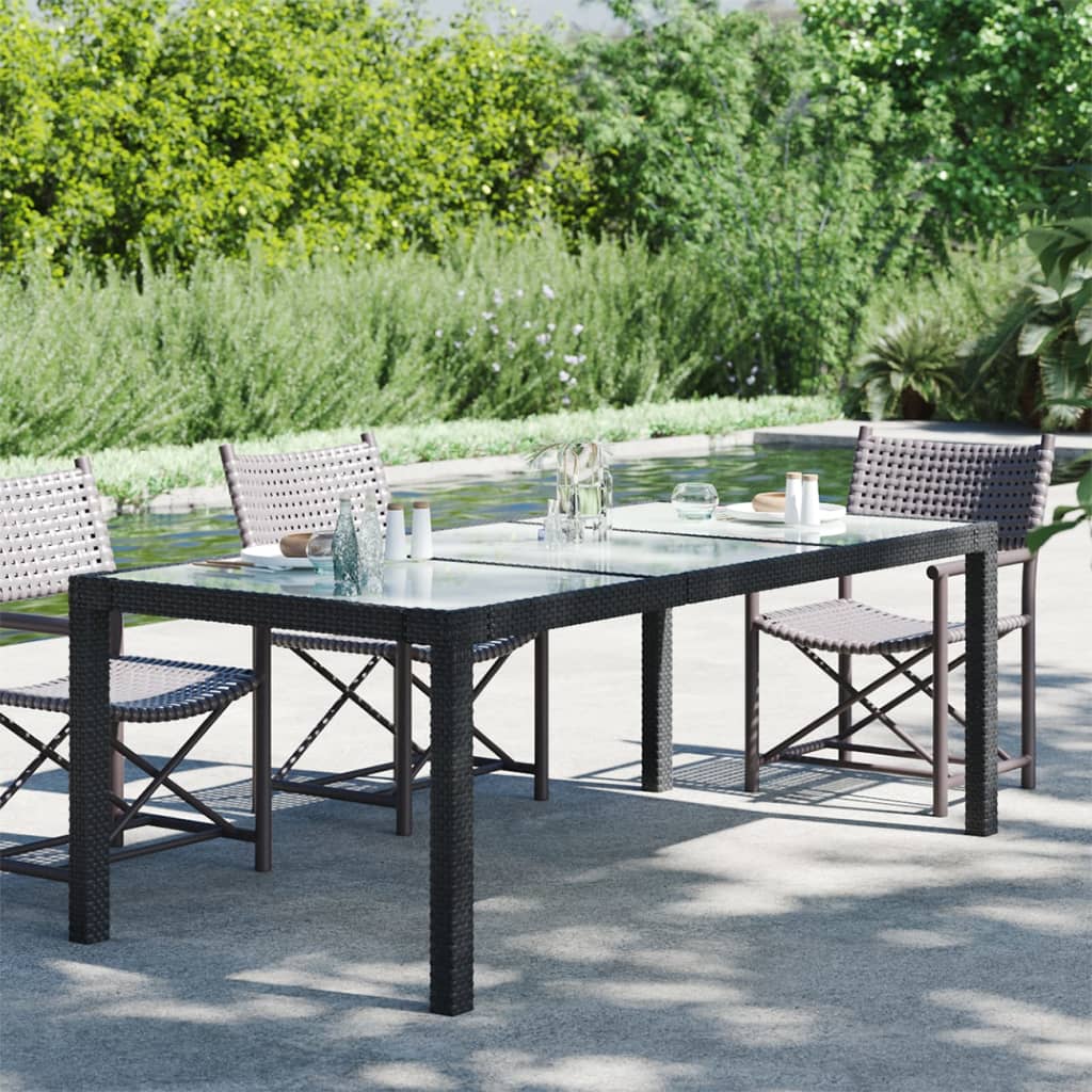 vidaXL Tuintafel 190x90x75 cm gehard glas en poly rattan black