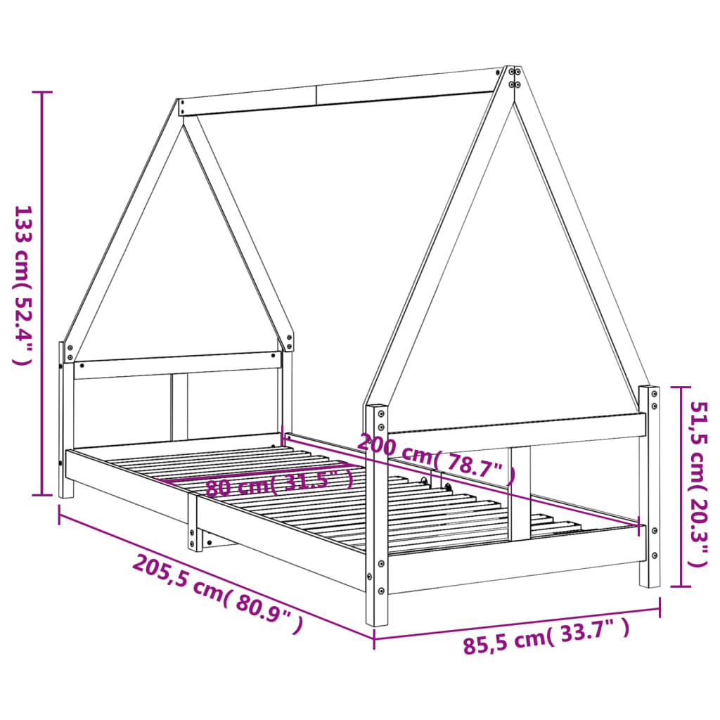 vidaXL Kinderbedframe 80x200 cm massief grenenhout wit