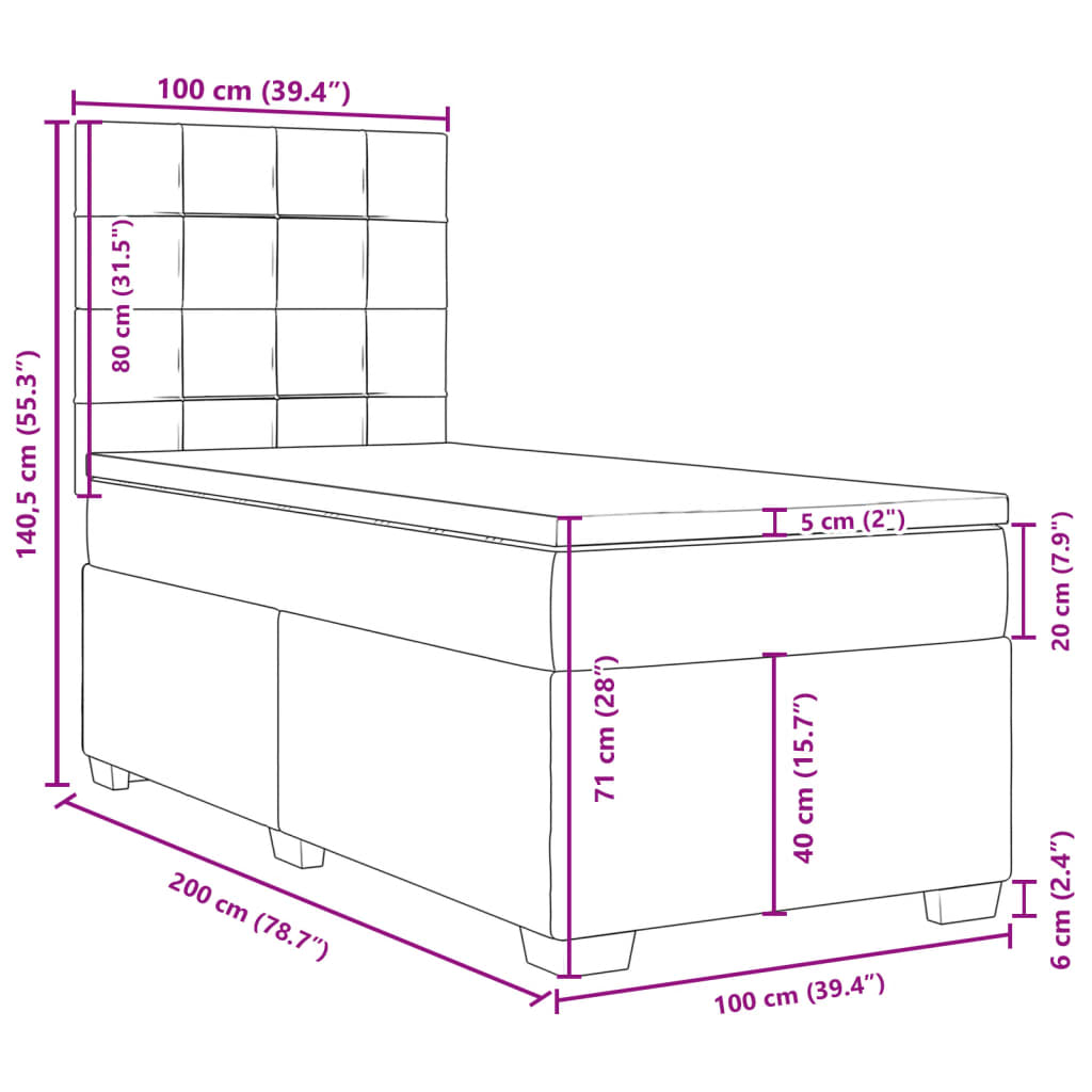 vidaXL Boxspring met matras stof lichtgrijs 100x200 cm