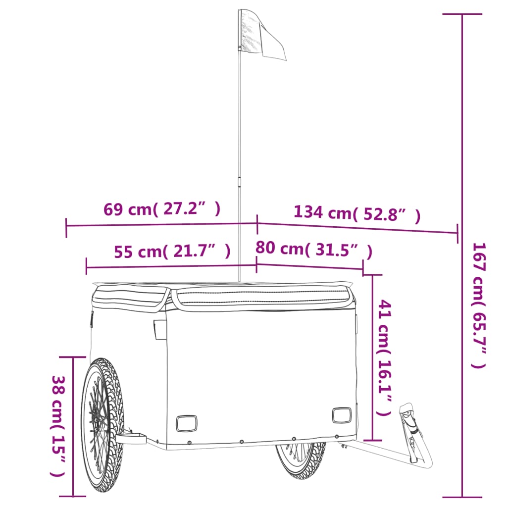 vidaXL Fietstrailer 45 kg ijzer zwart