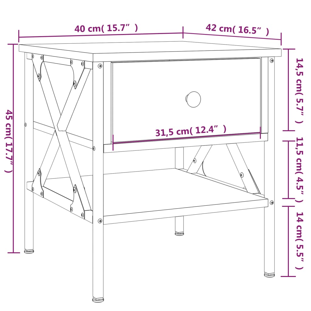 vidaXL Nachtkastjes 2 st 40x42x45 cm bewerkt hout grijs sonoma eiken