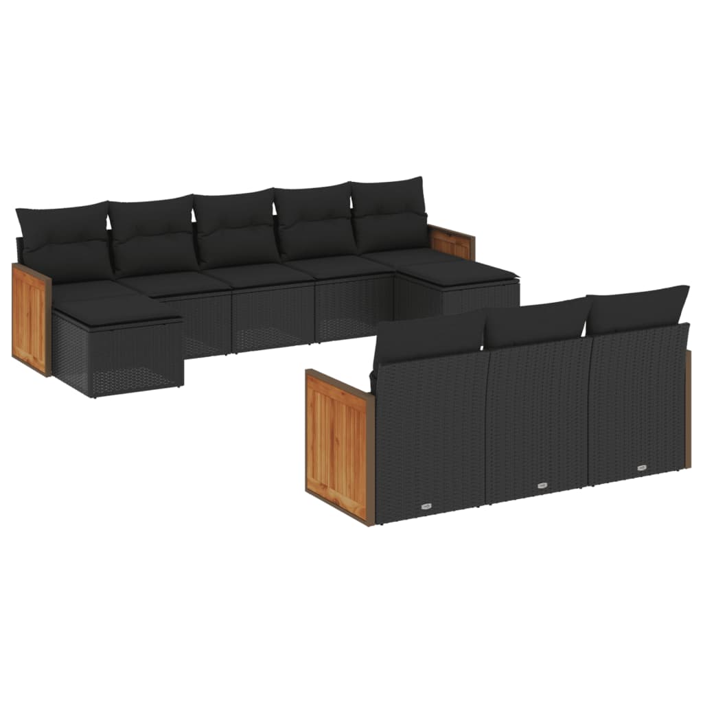 vidaXL 10-delige Loungeset met kussens poly rattan zwart