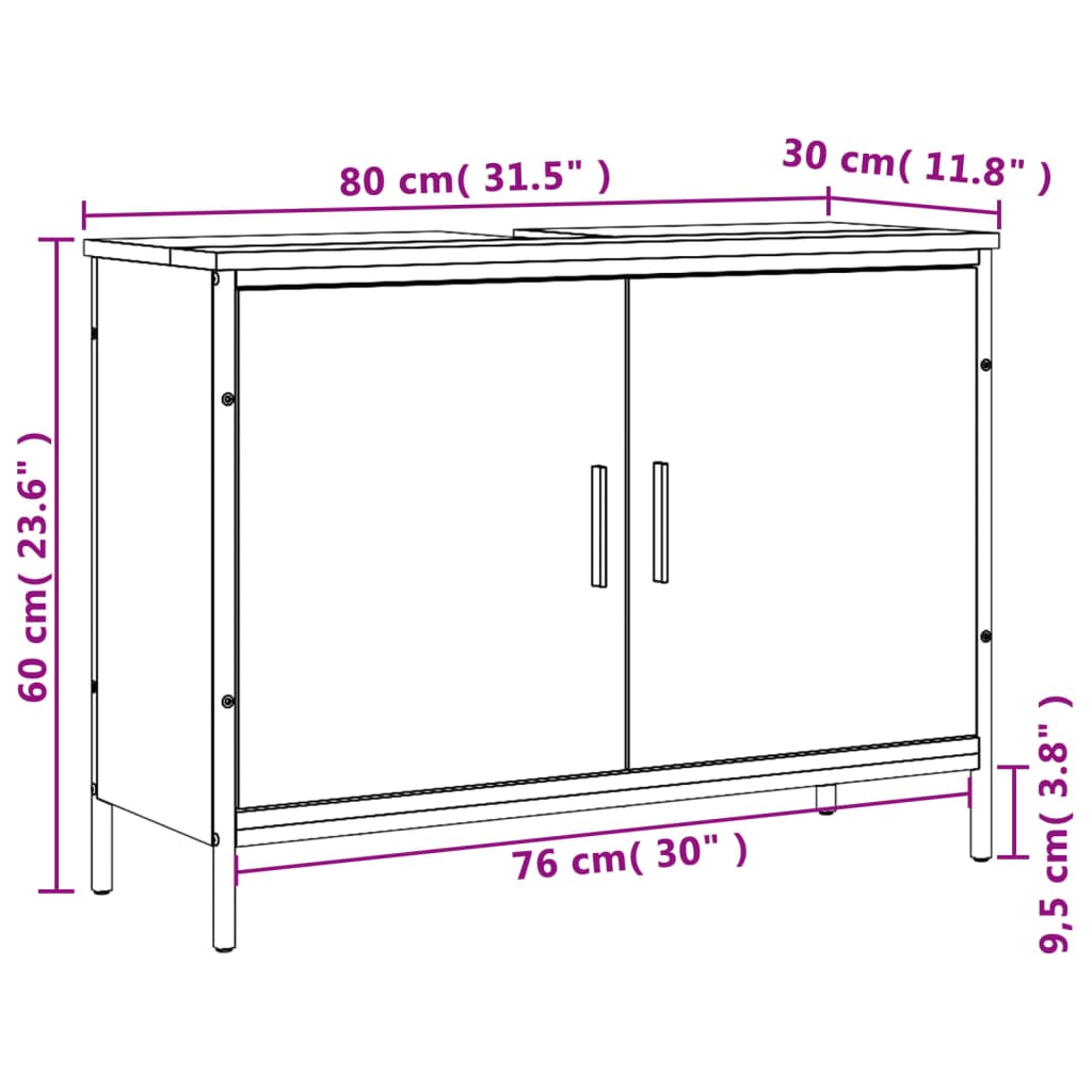 vidaXL Wastafelkast 80x30x60 cm bewerkt hout grijs sonoma eikenkleurig