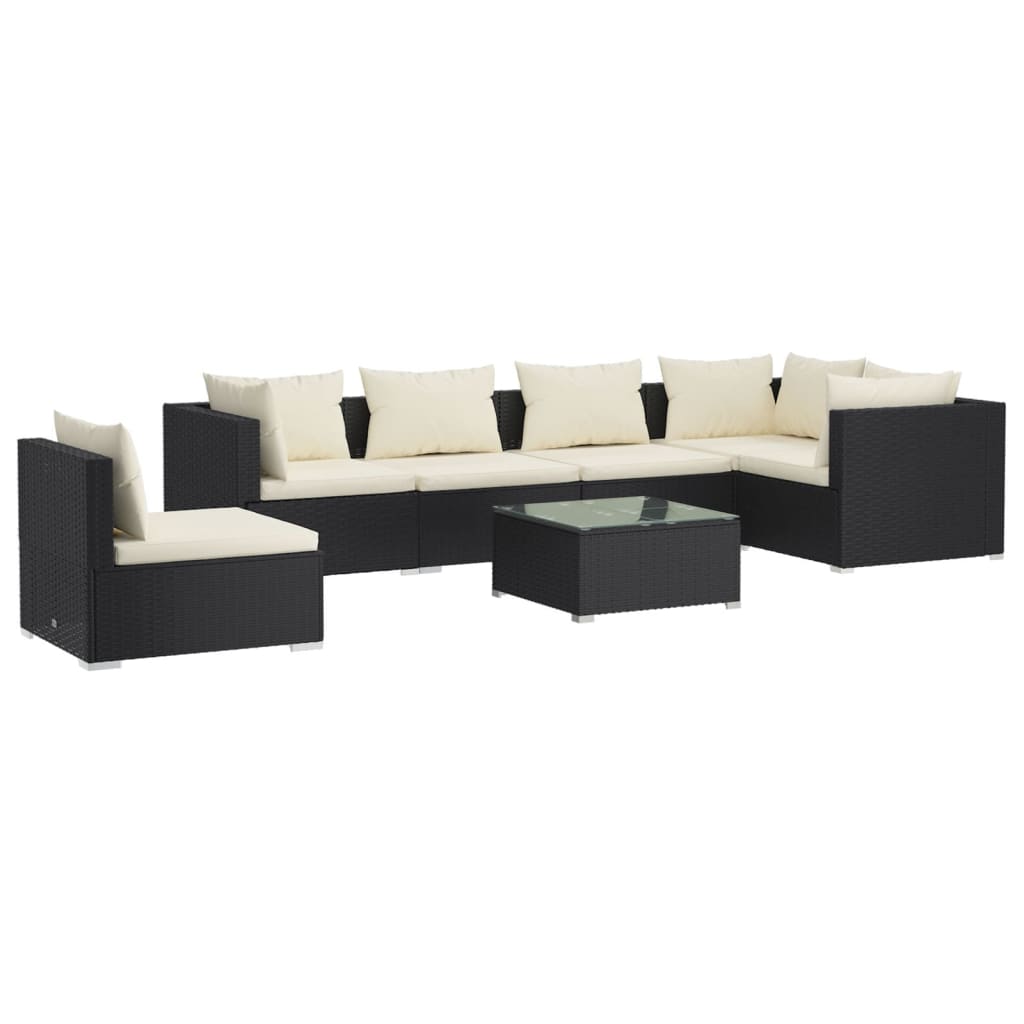 vidaXL 7-delige Loungeset met kussens poly rattan zwart