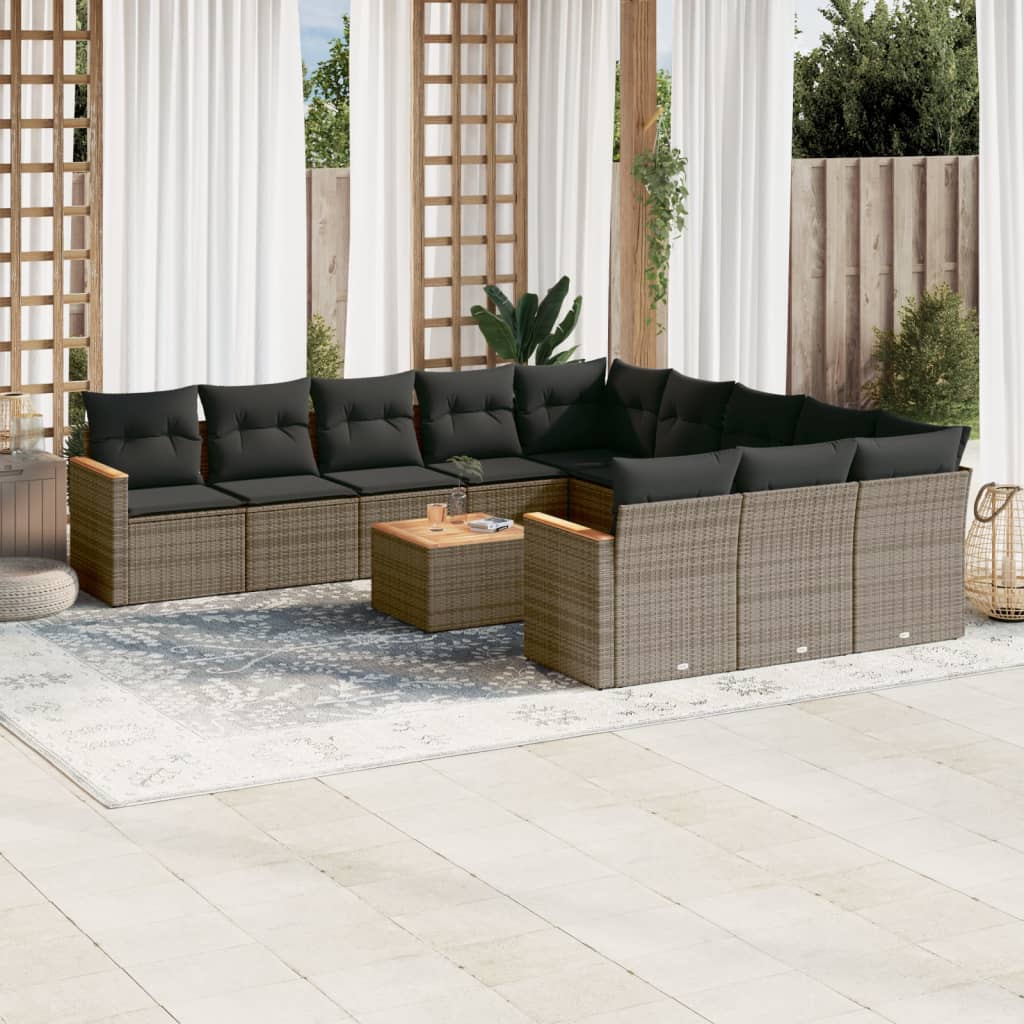 vidaXL 12-delige Loungeset met kussens poly rattan grijs