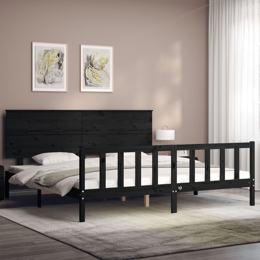 vidaXL Bedframe met hoofdbord massief hout zwart