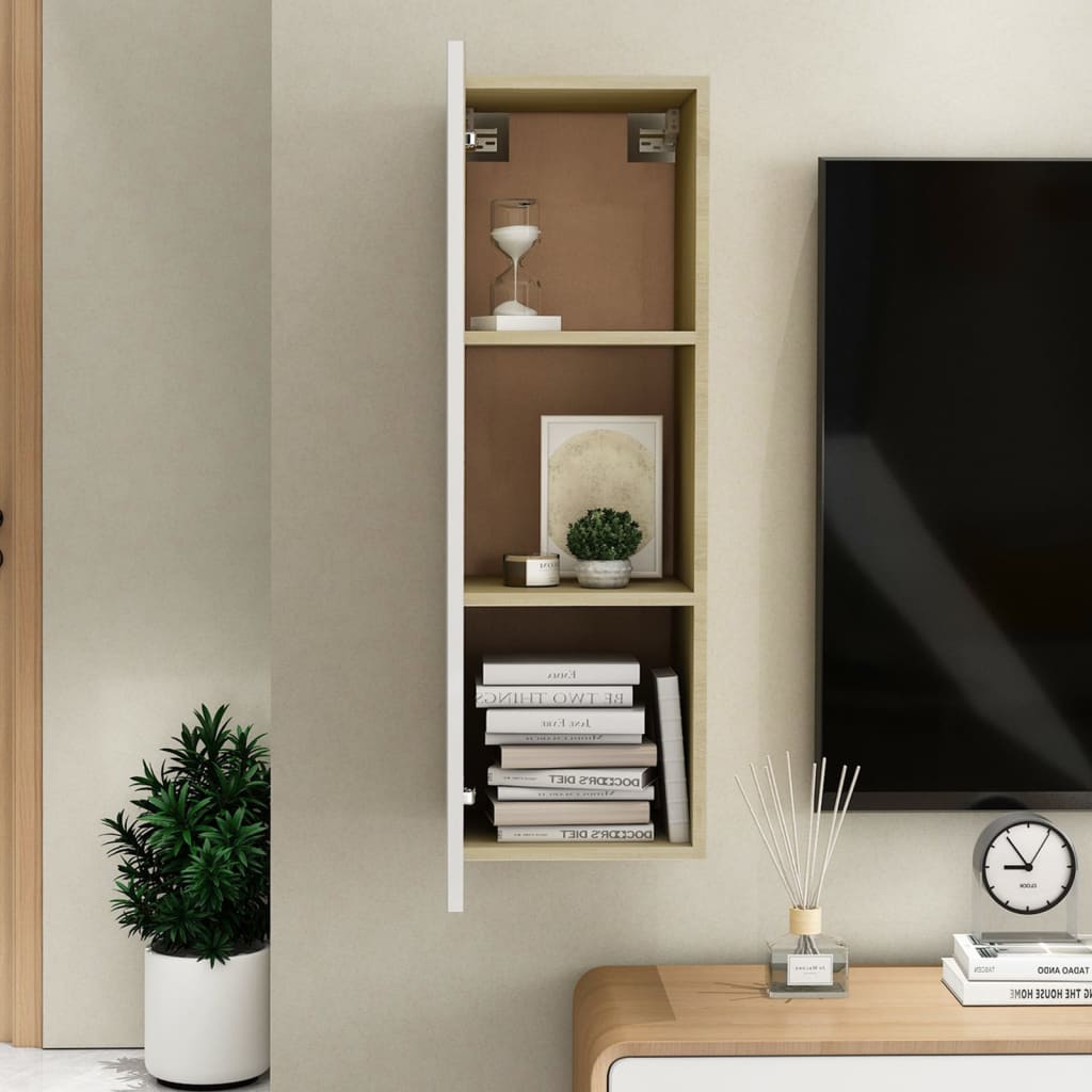vidaXL Tv-meubel 30,5x30x90 cm bewerkt hout wit en sonoma eikenkleurig