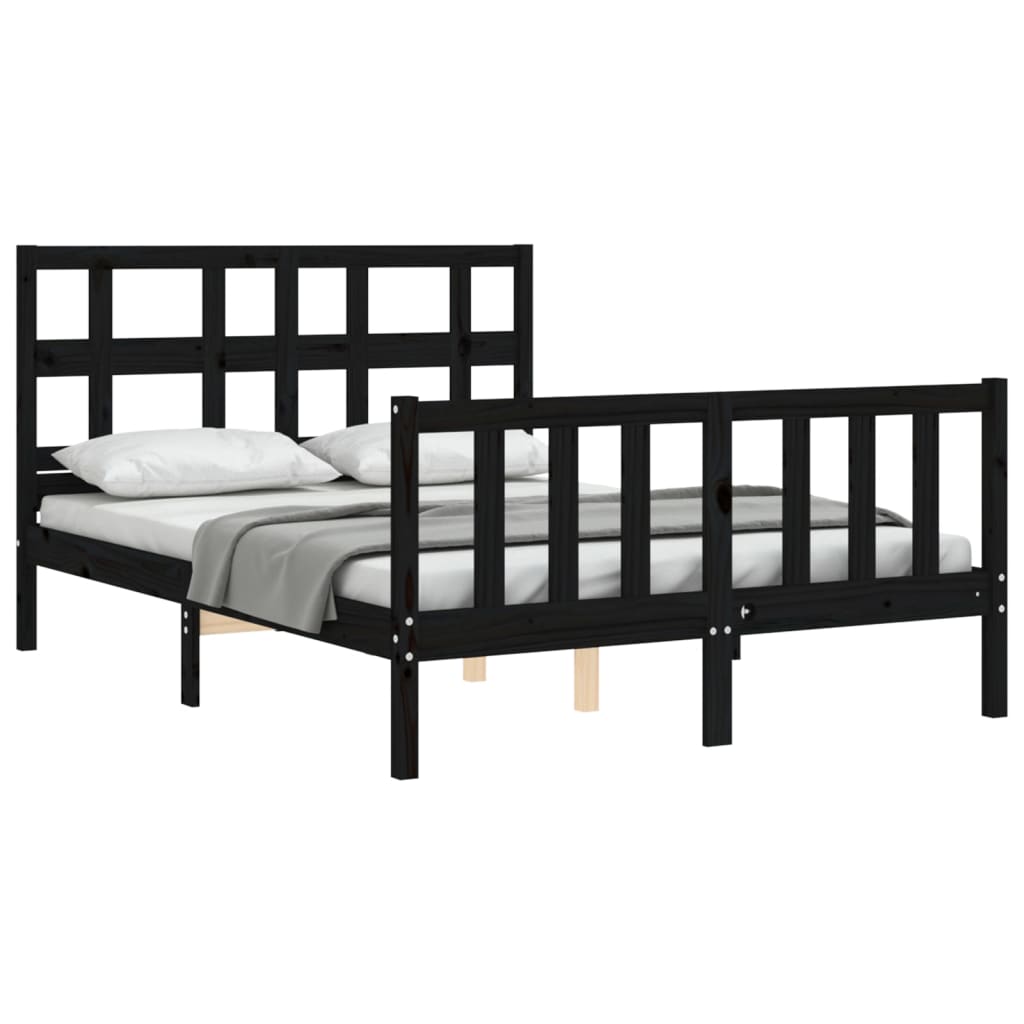 vidaXL Bedframe met hoofdbord massief hout zwart 140x200 cm