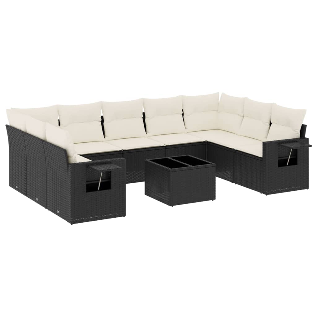 vidaXL 10-delige Loungeset met kussens poly rattan zwart