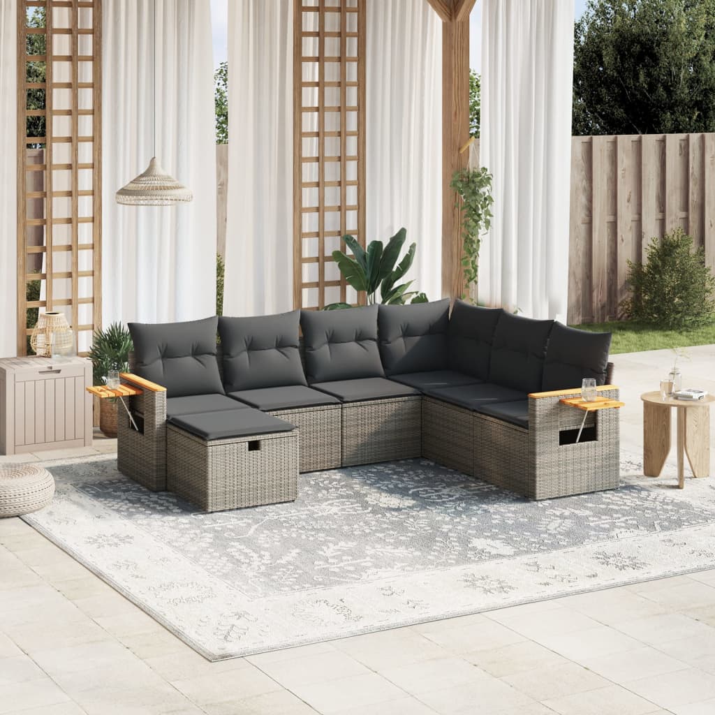 vidaXL 7-delige Loungeset met kussens poly rattan grijs