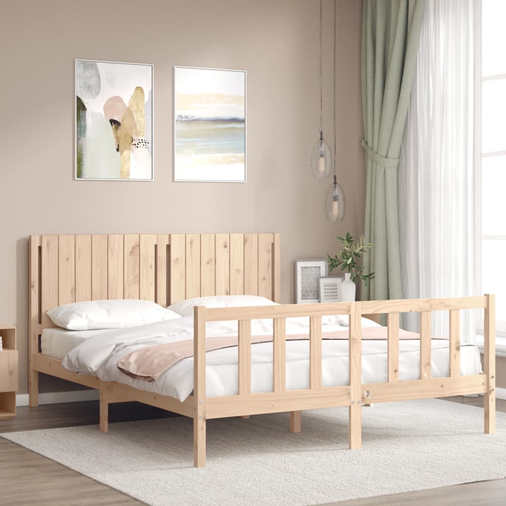 vidaXL Bedframe met hoofdbord massief hout 160x200 cm