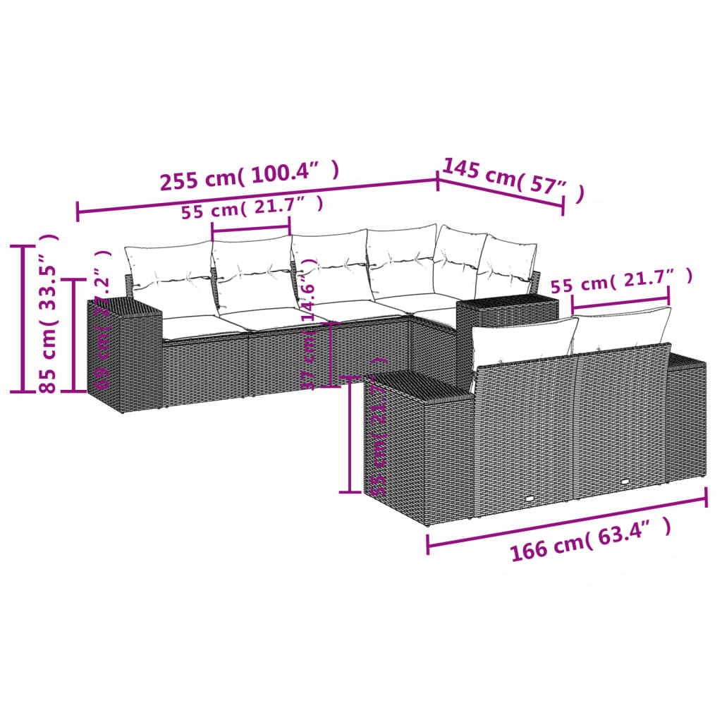 vidaXL 7-delige Loungeset met kussens poly rattan grijs