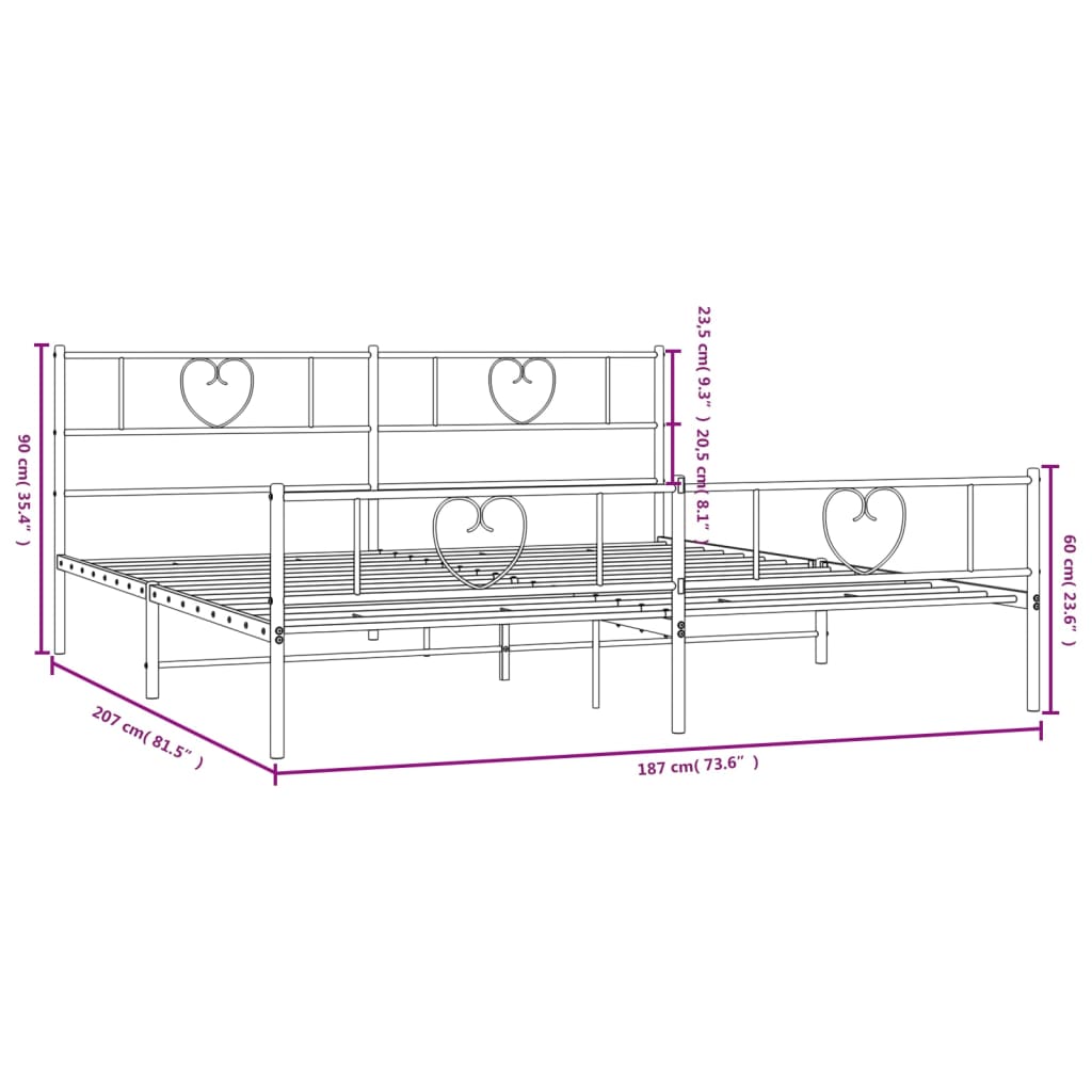 vidaXL Bedframe met voetbord zonder matras metaal zwart 180x200 cm