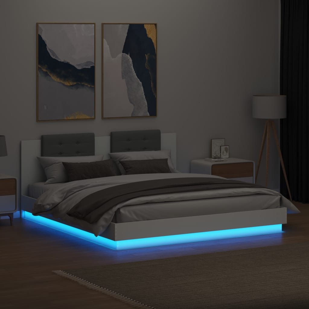 vidaXL Bedframe met hoofdeinde en LED-verlichting wit 200x200 cm