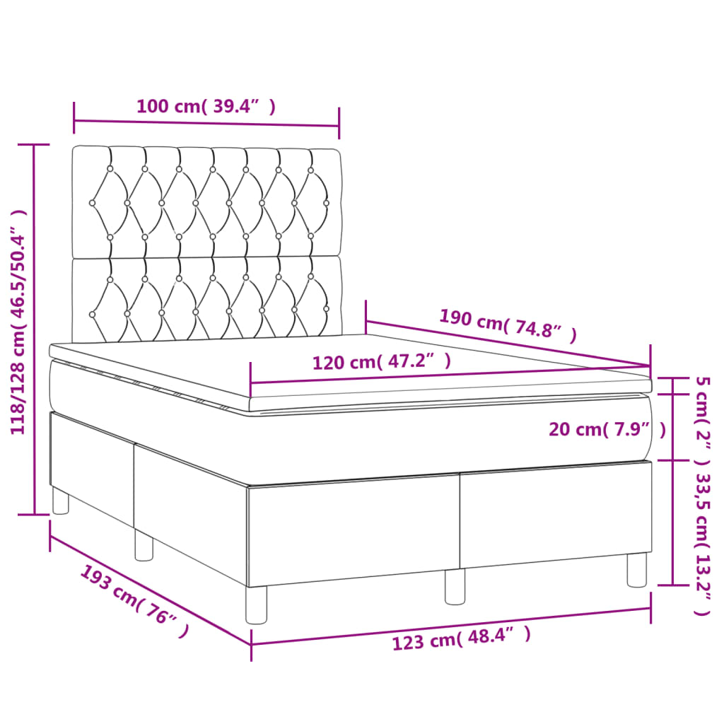 vidaXL Boxspring met matras en LED stof zwart 120x190 cm