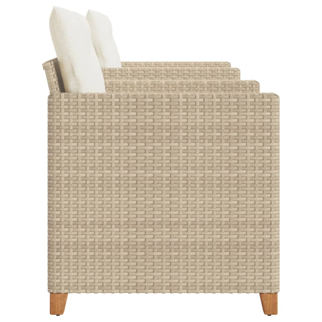 vidaXL 3-delige Bistroset met kussens poly rattan en acaciahout beige