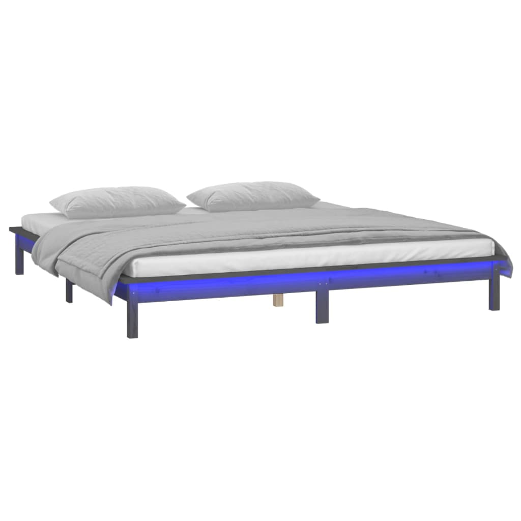 vidaXL Bedframe LED massief hout grijs 200x200 cm