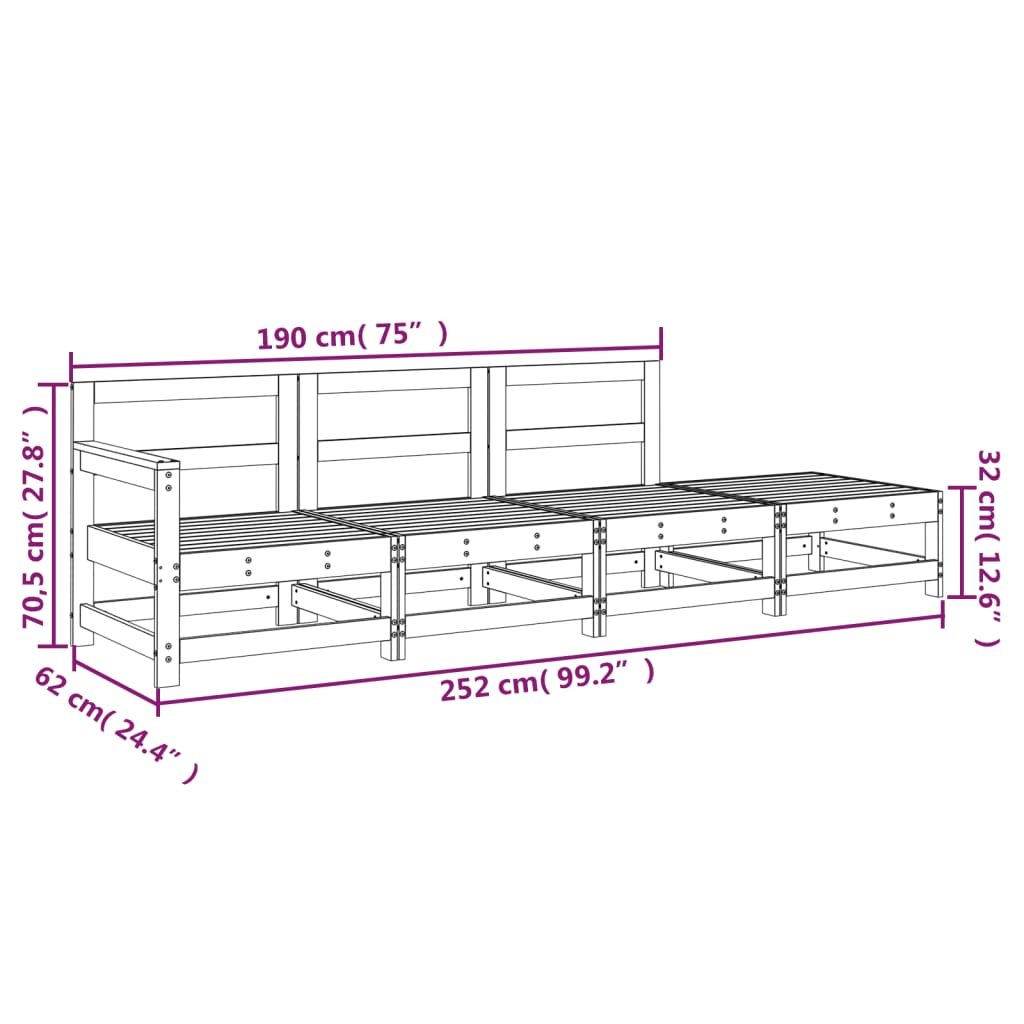 vidaXL 4-delige Loungeset massief grenenhout